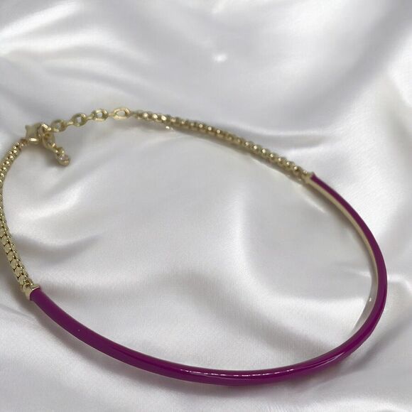 Gold Tone Collar Necklace Enamel Chain Choker Stylish Stunning Shiny Elegant NWT - Picture 13 of 16